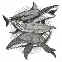 sharks and turtle tattoo design idea