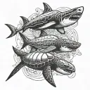 sharks and turtle tattoo design idea
