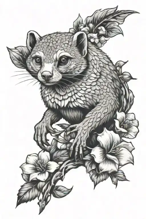 mongoose monster in flowers tattoo design idea