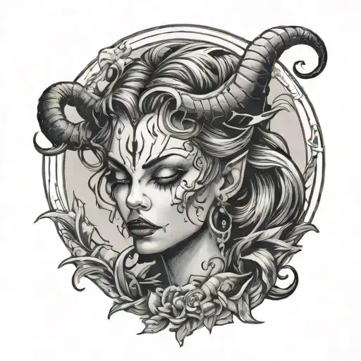 Lust represented by a female demon girl tattoo design idea