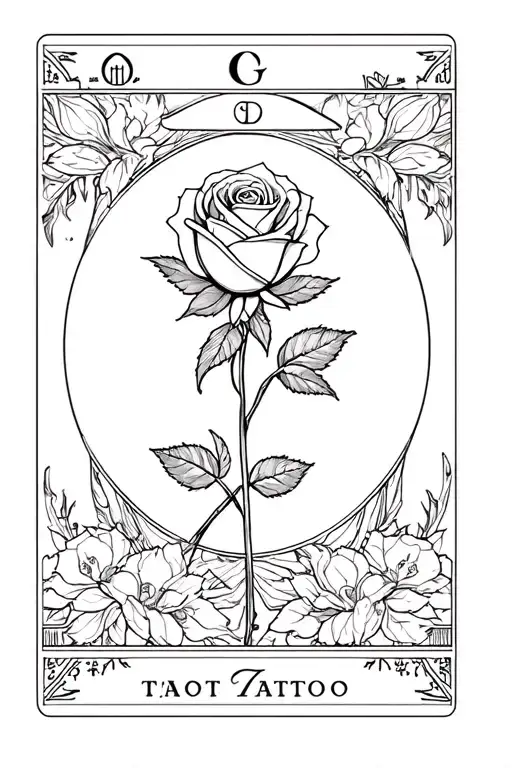 Tarot card with a rose and the Gemini sign tattoo design idea
