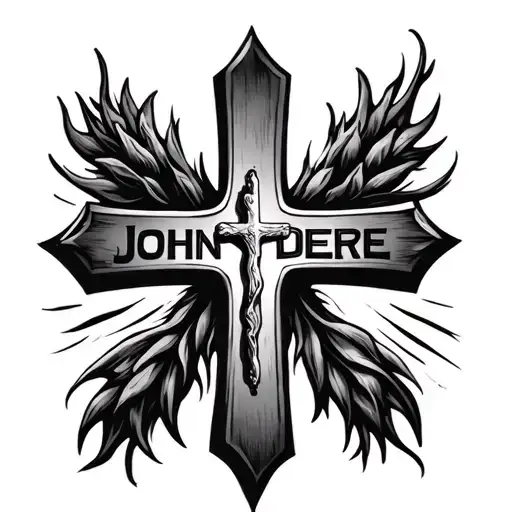 christian cross with john deere logo tattoo design idea