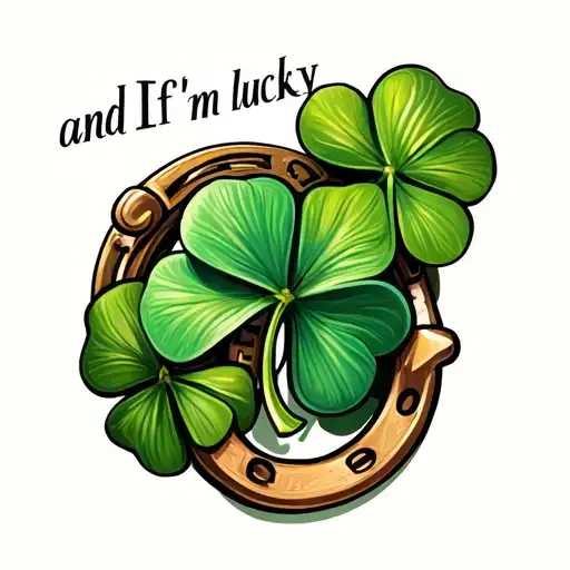 "and If I'm lucky" a 4 leaf clover and a horseshoe tattoo design idea