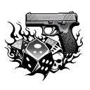 flaming dice with Glock and skulls tattoo design idea
