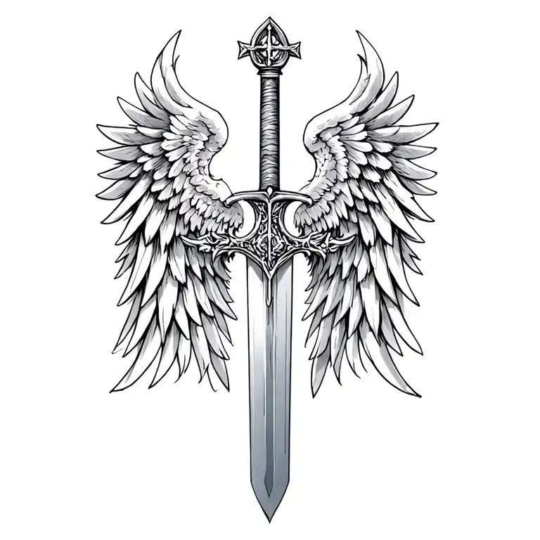 st michael sword one angel wing tattoo design idea