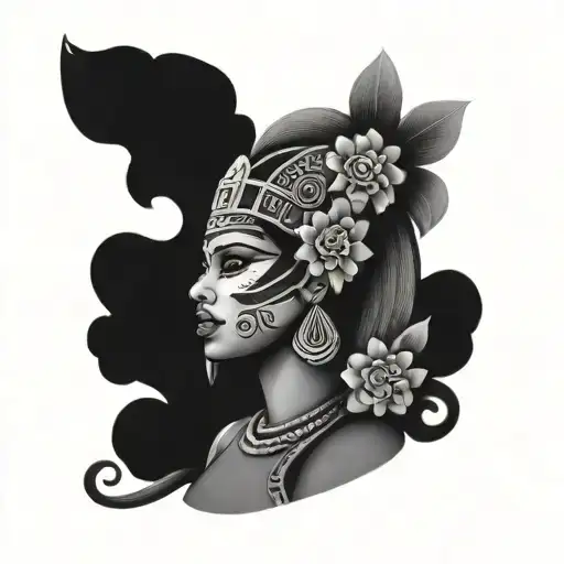 aztec princess holding flowers tattoo design idea