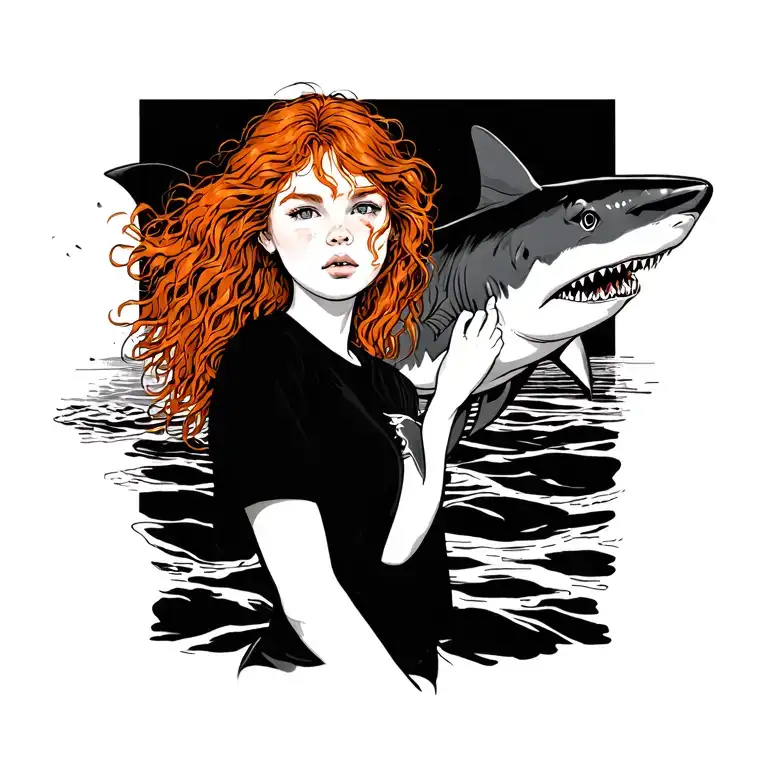 18-year old girl, redhead, stubborn, loves the beach and sharks tattoo design idea