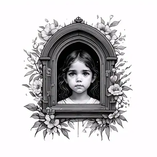 Portal -shaped window to recover my child self tattoo design idea
