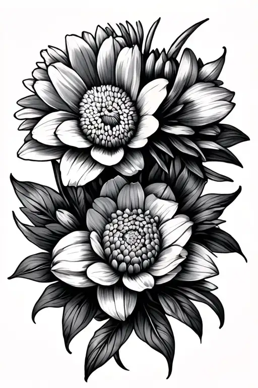 daffodil, aster, chrysanthemum flowers wrapped tattoo design idea