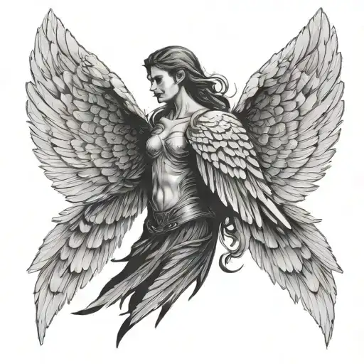 angel with raven wing tattoo design idea