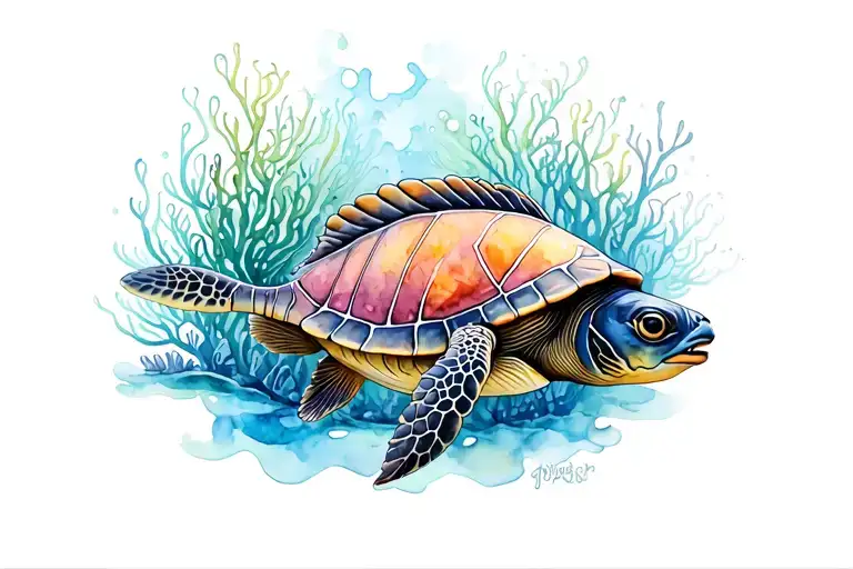 coral reef,fish,turtle,eel tattoo design idea