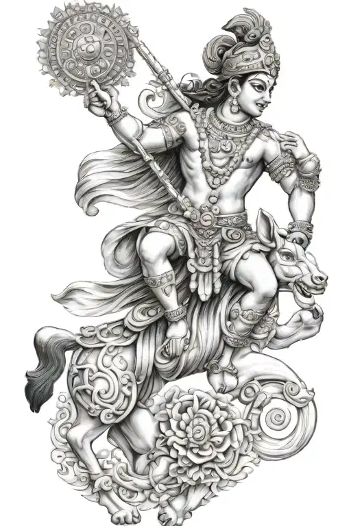 bhagavath gita lord krishna leading arjuna tattoo design idea