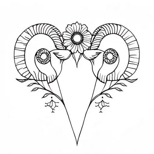 minimalist aries tattoo with flowers and suns and shapes tattoo design idea