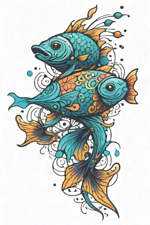Tattoo sketch, colorful fireworks sparks of which turn into fish tattoo design idea