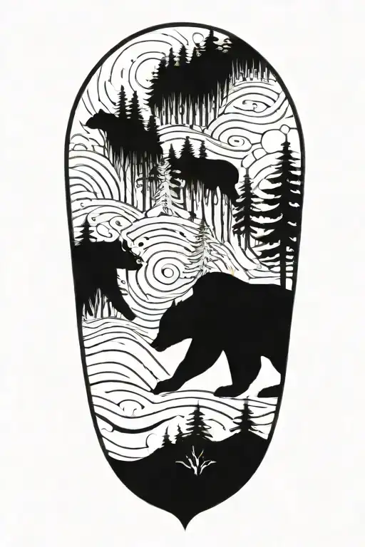 forest with bear tattoo design idea