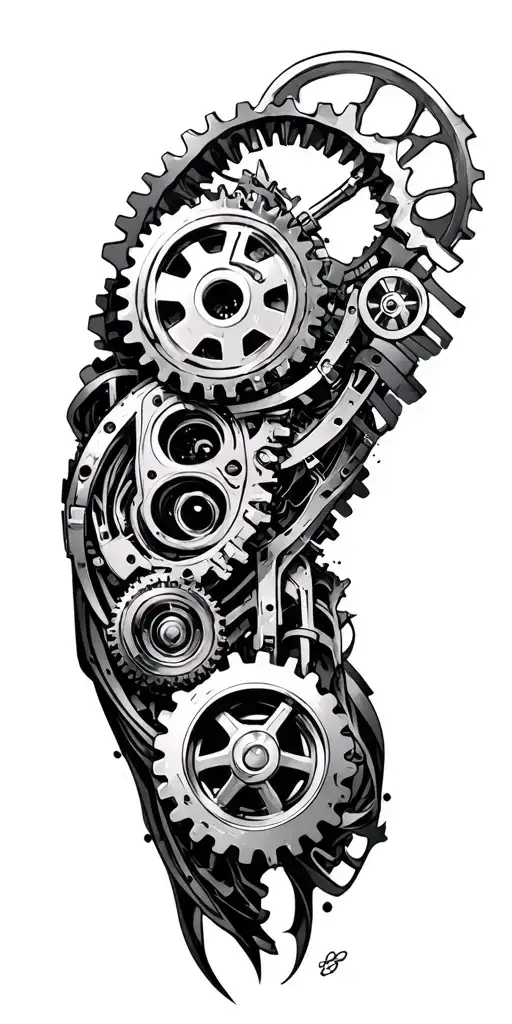 biomechanical gears and machinery mixed into biology of arm tattoo design idea