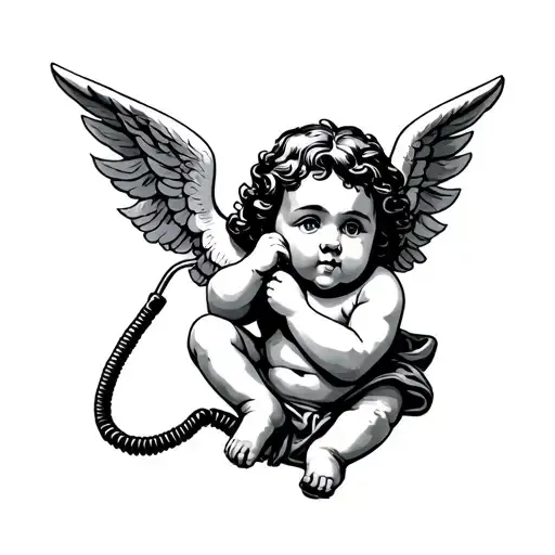 cherub talking on a landline tattoo design idea