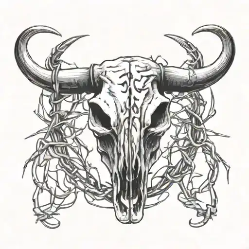 barbed wire with a cow skull tattoo design idea