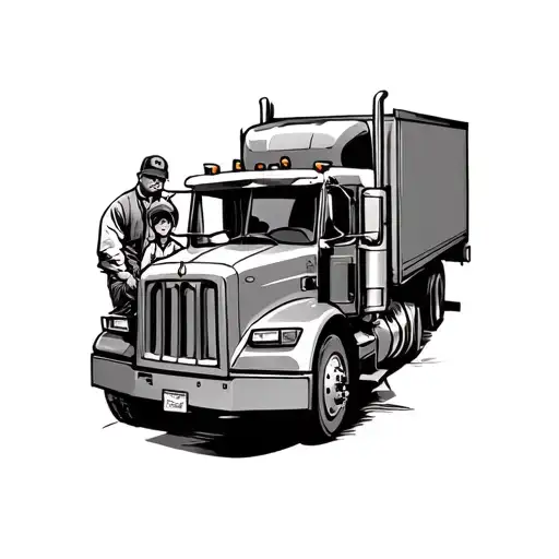 truck driver and family  tattoo design idea