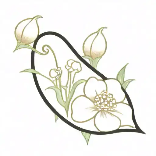 Violet and Lilly of the valley and poppy and Holly berry  tattoo design idea