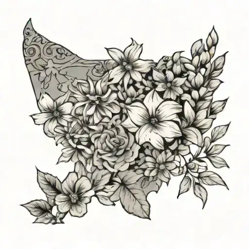 state flower bouquet with Texas, Arkansas, and Georgia  tattoo design idea