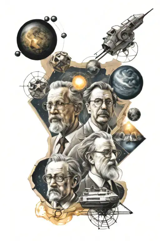 quantum physics themed tattoo with portraits of the greatest scientists and philosophers  tattoo design idea