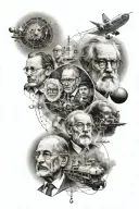 quantum physics themed tattoo with portraits of the greatest scientists and philosophers  tattoo design idea