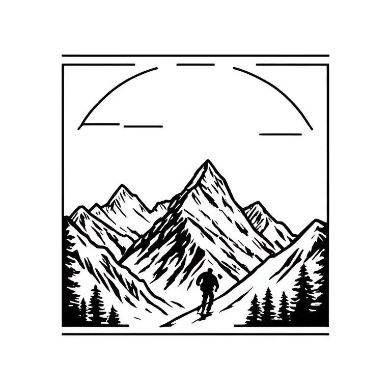 Mont Blanc mountain and hiker tattoo design idea