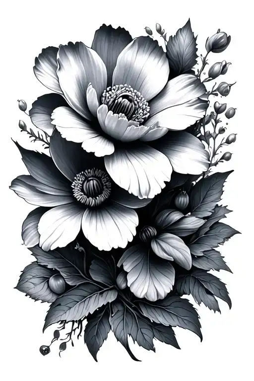 wispy anemone flowers and spooky vibes tattoo design idea