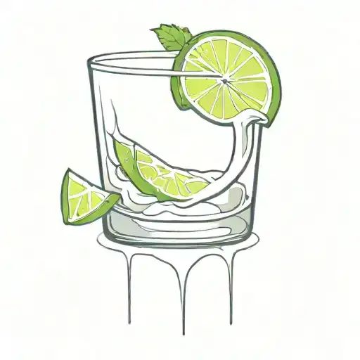 ANTROPOMORPHIC TEQUILA SHOT POURING SALT AND LIME IN HIM tattoo design idea