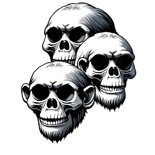 3 wise monkey skulls tattoo design idea