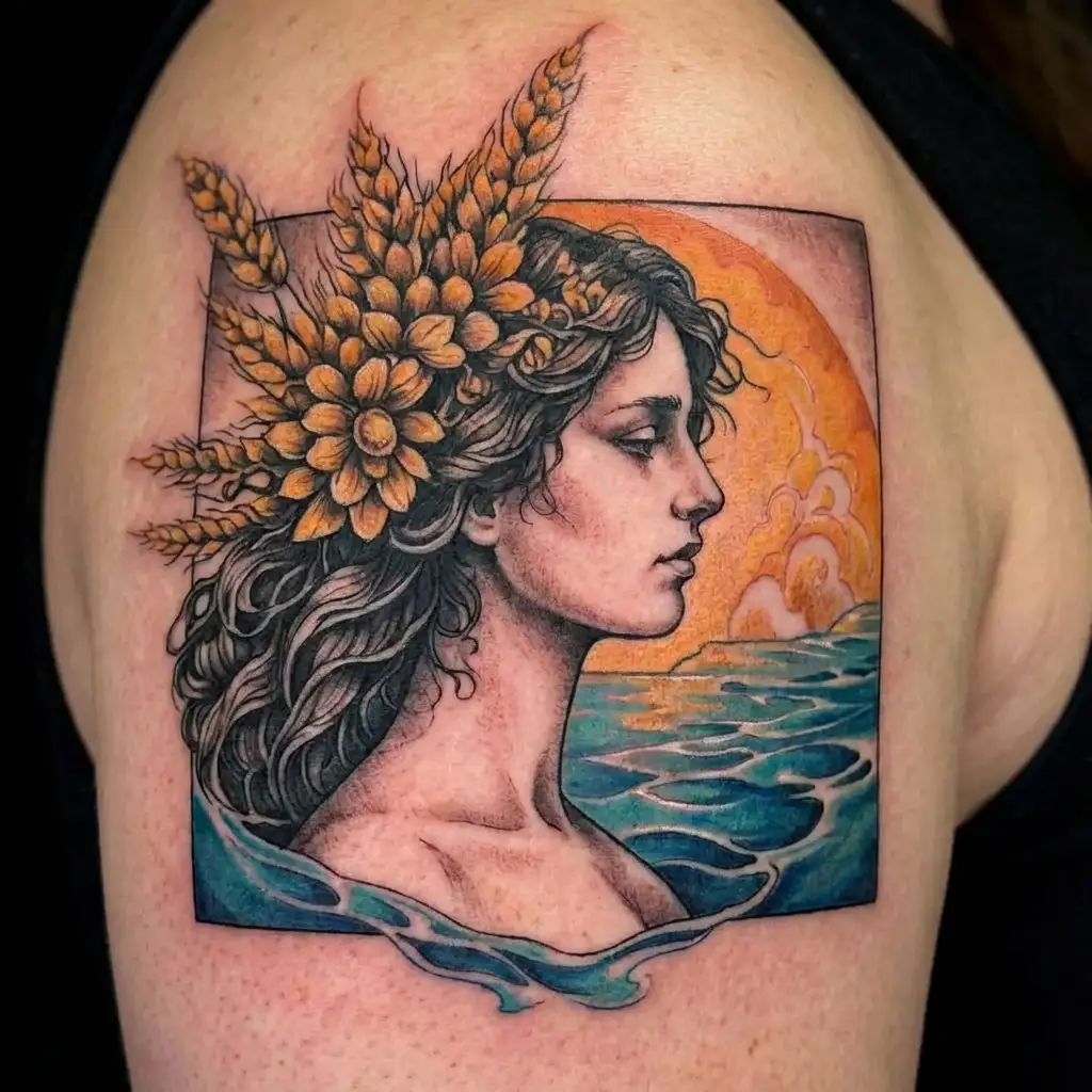 virgo virgin aquarius water bearer inspired tattoo include wheat air water earth tattoo design idea