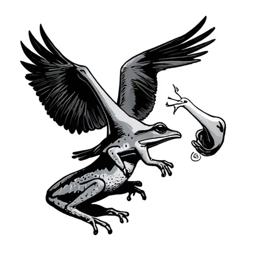 frog getting eaten by seagull swooping with middle finger tattoo design idea