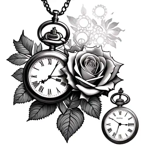 roses 3 pocket watches with gears incorporated tattoo design idea