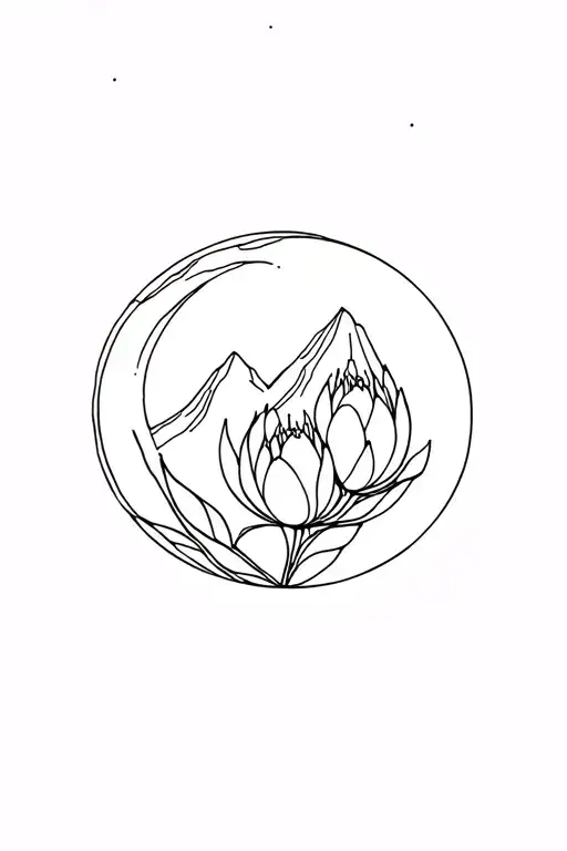 full moon cycle AND TABLE MOUNTAIN AND PROTEAS tattoo design idea