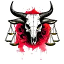 feminine taurus bull skull with Libra scales tattoo design idea