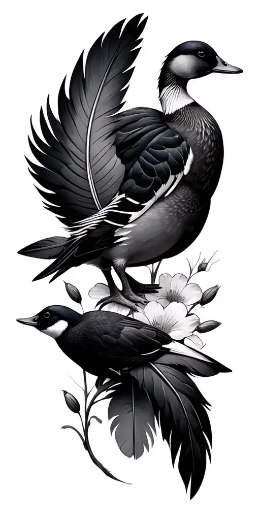 "Flowers feathers , hunting ," ducks, tattoo design idea
