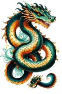 Water Dragon, water snake, and wood snake intertwining japanese style tattoo design idea