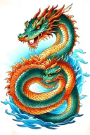 Water Dragon, water snake, and wood snake intertwining japanese style tattoo design idea
