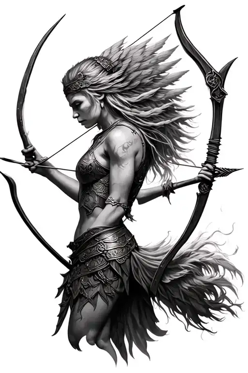 Viking Valkyrie with bow and arrow tattoo design idea