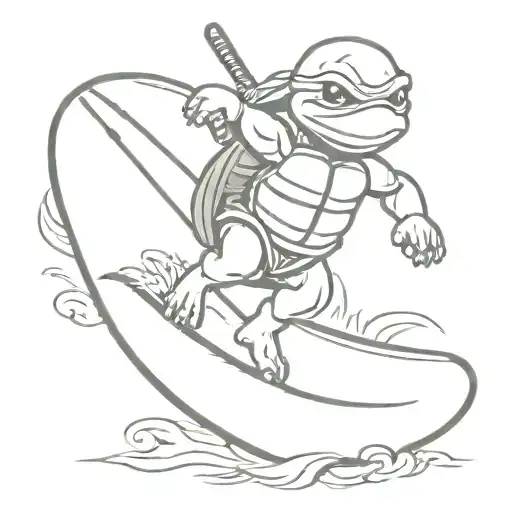 baby ninja turtle nunchucks and surf board tattoo design idea