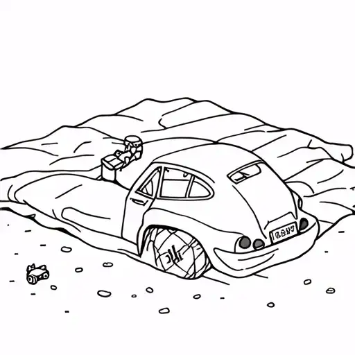 blanket on the floor with a small toy car and crumbs scattered on the floor  tattoo design idea