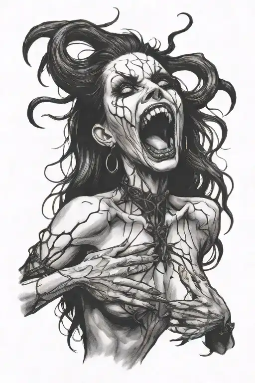 gothic black metal nude female vampire with fangs  tattoo design idea