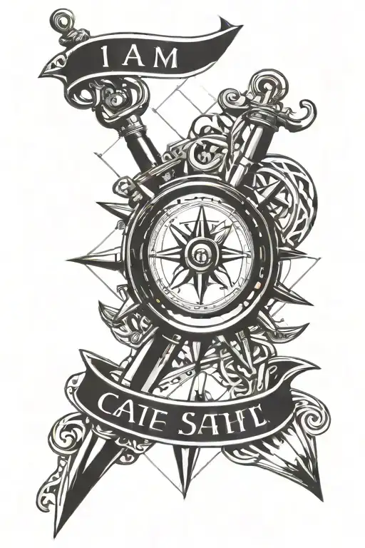 An Anchor in front of a compass with the quote "I am the master of my fate, I am the captain of my soul." tattoo design idea