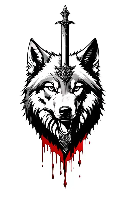 gemini wolf blended by blood dripping blood Heart with sword tattoo design idea