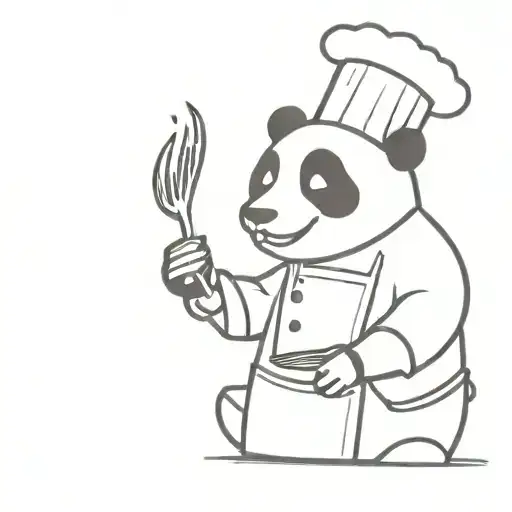 A panda bear chef cooking up a storm in a kitchen with musical instruments in the background tattoo design idea