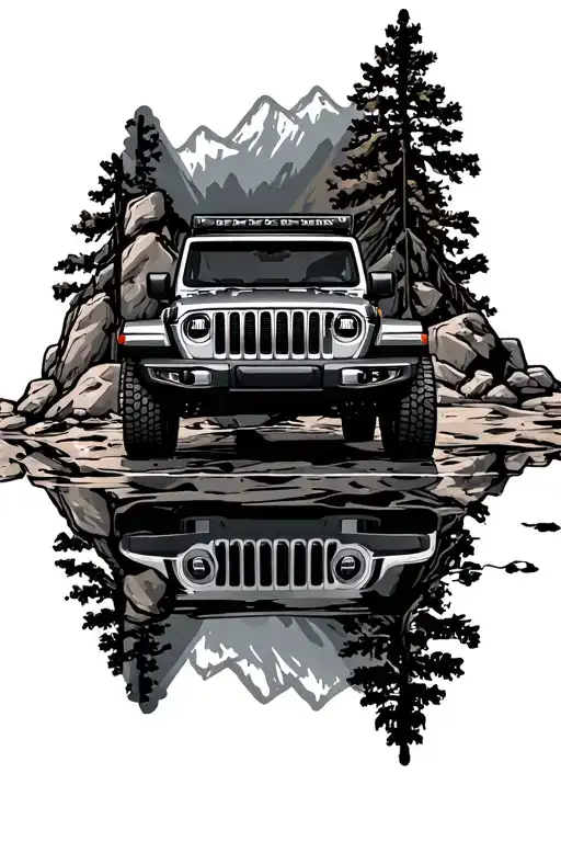 Jeep Wrangler 2 door on rocks glass tattoo design idea