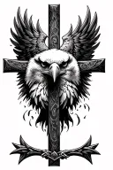Weathered cross with eagle face tattoo tattoo design idea