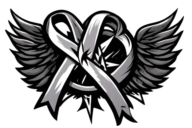 compass cross  intertwined cancer ribbon tattoo design idea