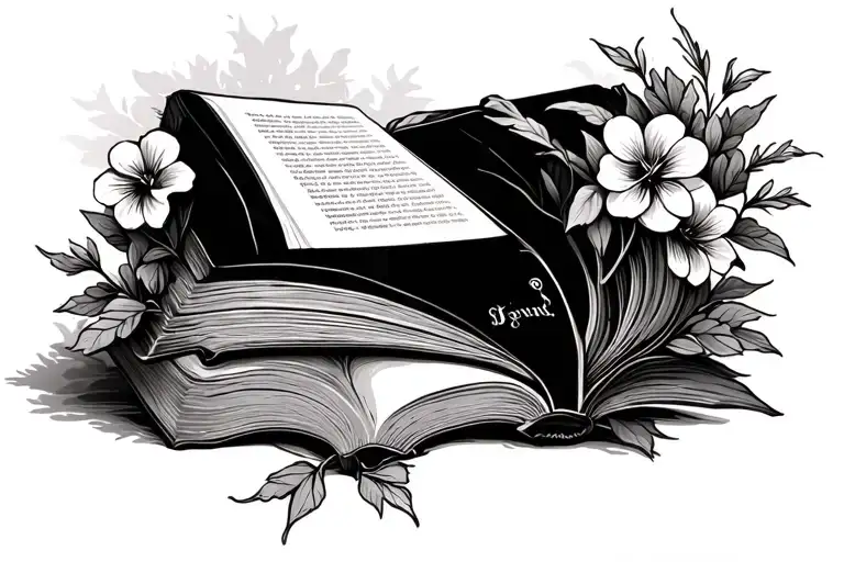 nature tree flowers books lyrics tattoo design idea